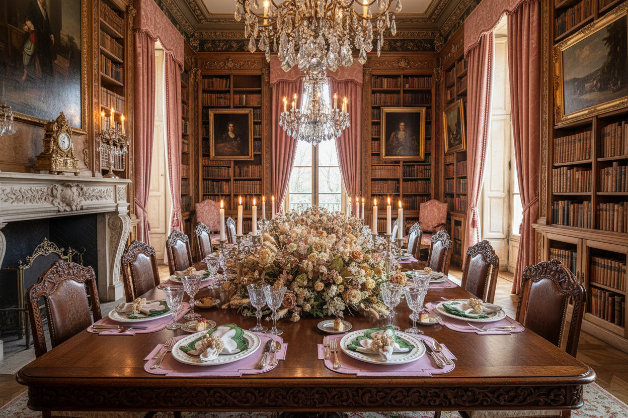 Embroidered Pink Emperor placemat, Set of 4