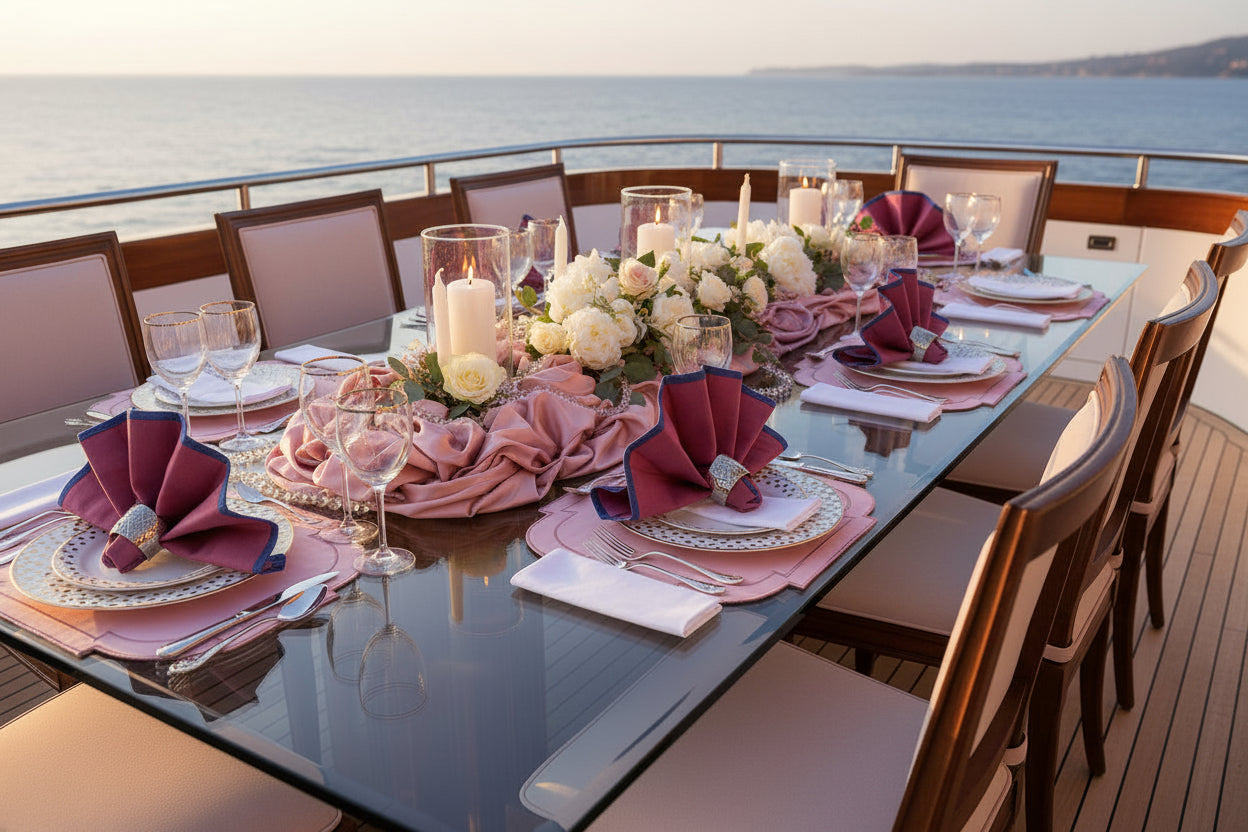 Embroidered Pink Emperor placemat, Set of 4