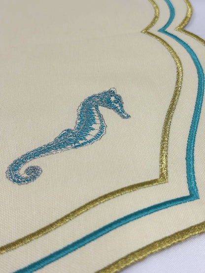 Embroidered Seahorse placemat, Set of 4