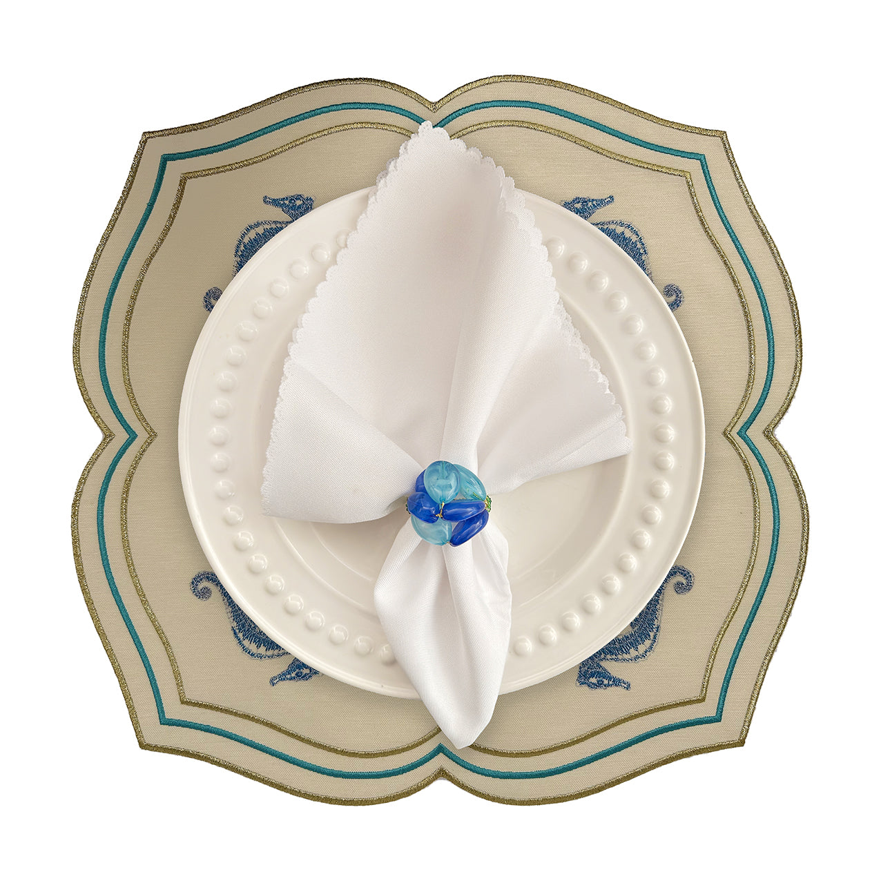 Embroidered Seahorse placemat, Set of 4