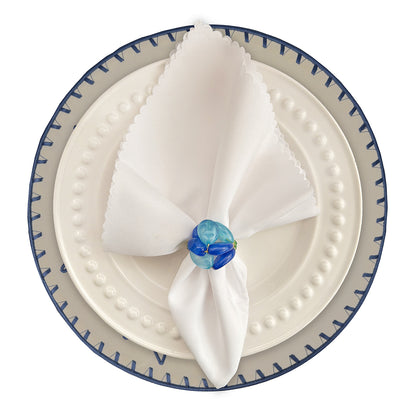 Embroidered Starfish placemat in Ivory & Blue, Set of 4