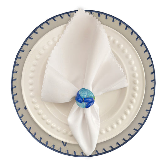 Embroidered Starfish placemat in Ivory & Blue, Set of 4