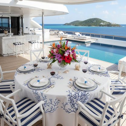 Embroidered Starfish placemat in Ivory & Blue, Set of 4