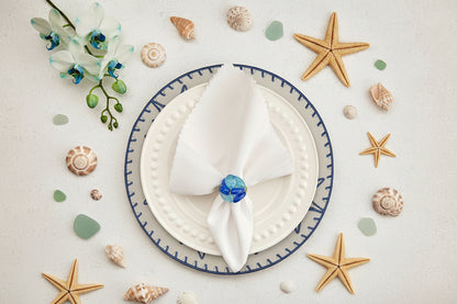 Embroidered Starfish placemat in Ivory & Blue, Set of 4