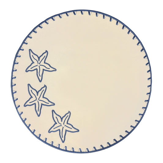 Embroidered Starfish placemat in Ivory & Blue, Set of 4