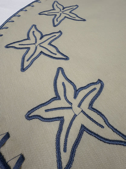 Embroidered Starfish placemat in Ivory & Blue, Set of 4