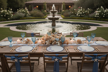 Embroidered Starfish placemat in Ivory & Blue, Set of 4