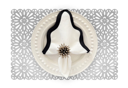 Flower Tile Rectangle Placemat in Silver, Set of 4