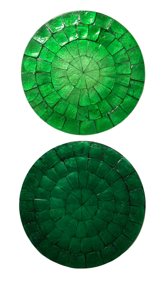 Two Green Capri Mother of Pearl shell placemats
