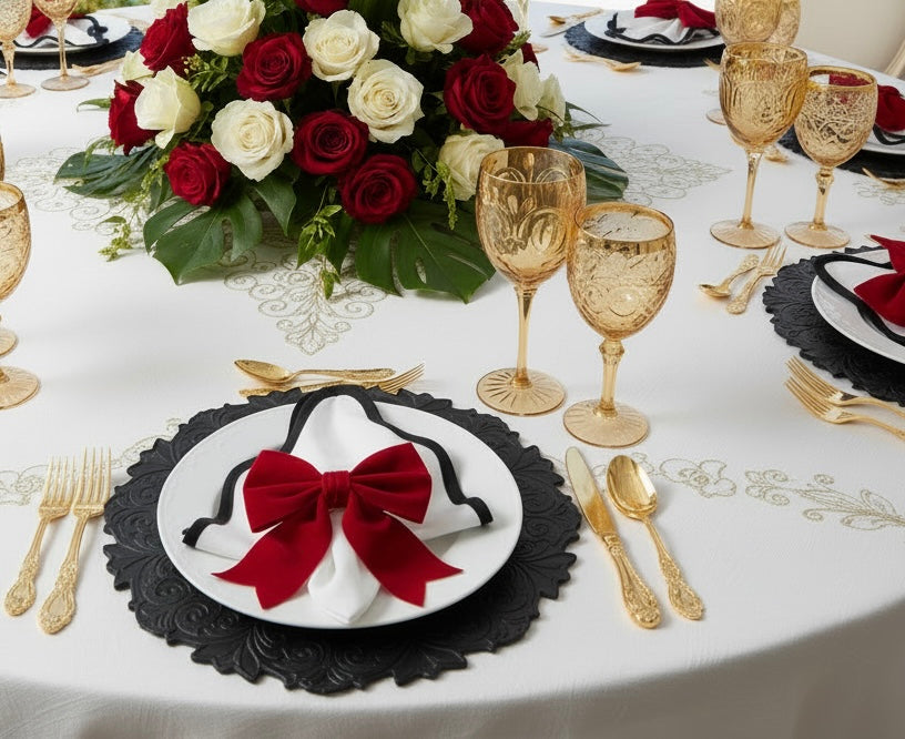 Black Embossed Faux Leather Round Placemat, Set of 4