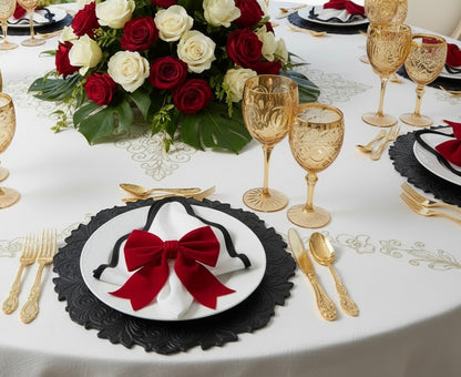 Black Embossed Faux Leather Round Placemat, Set of 4