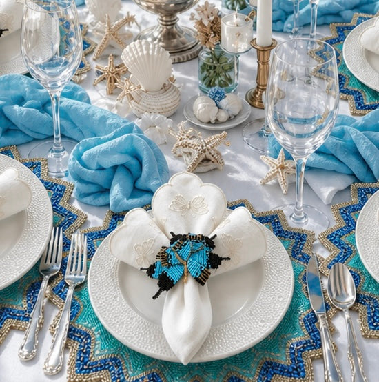 The Blue Lagoon Beaded placemat, Set of 2