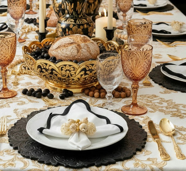 Black Embossed Faux Leather Round Placemat, Set of 4