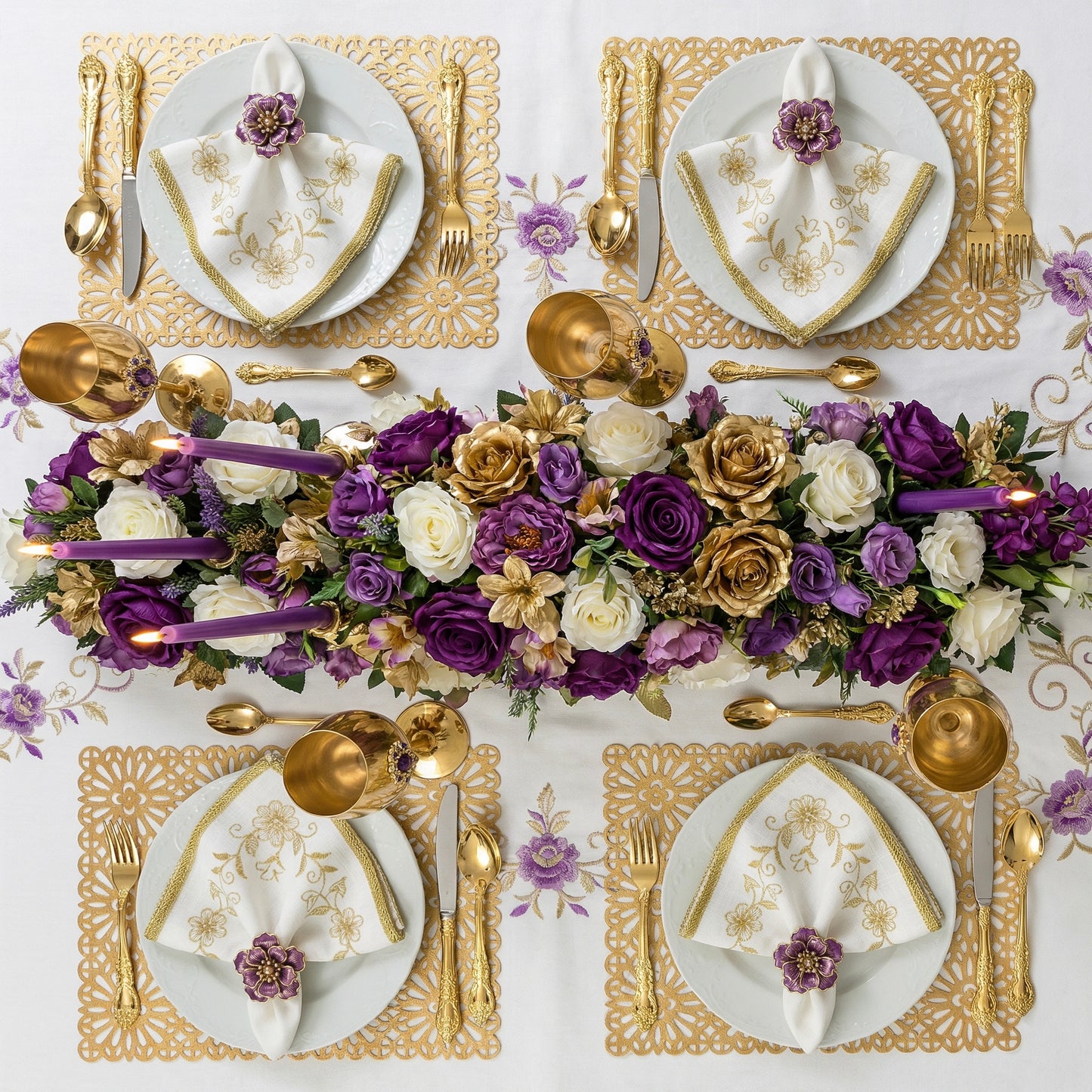 Flower Tile Rectangle Placemat in Gold, Set of 4