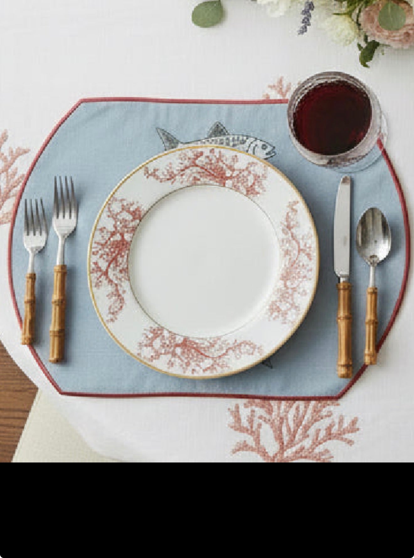 Samples Embroidered Mackerel placemat in Denim Blue x 4