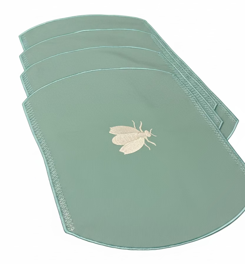 Samples Embroidered Honey Bee placemat in Duck Egg Blue x 4
