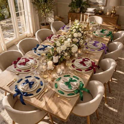 Bow Beaded placemat with Interchangeable Ribbons in Ivory, 1 piece