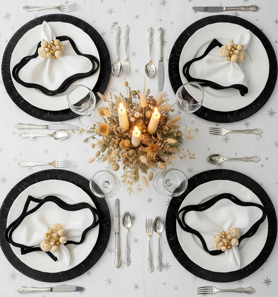 Wish Round Placemat in Black, Set of 4