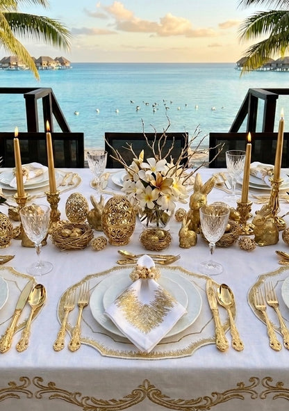 Embroidered Gold Dust placemat in Ivory & Gold, Set of 4