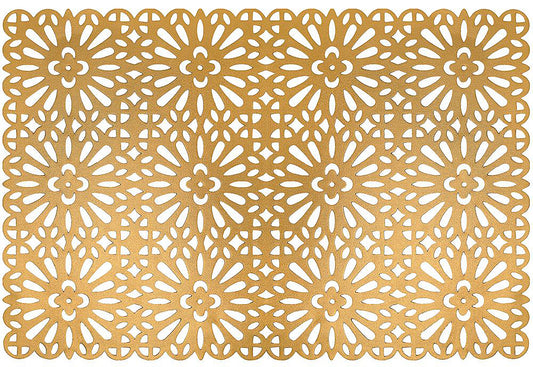 Flower Tile Rectangle Placemat in Gold, Set of 4