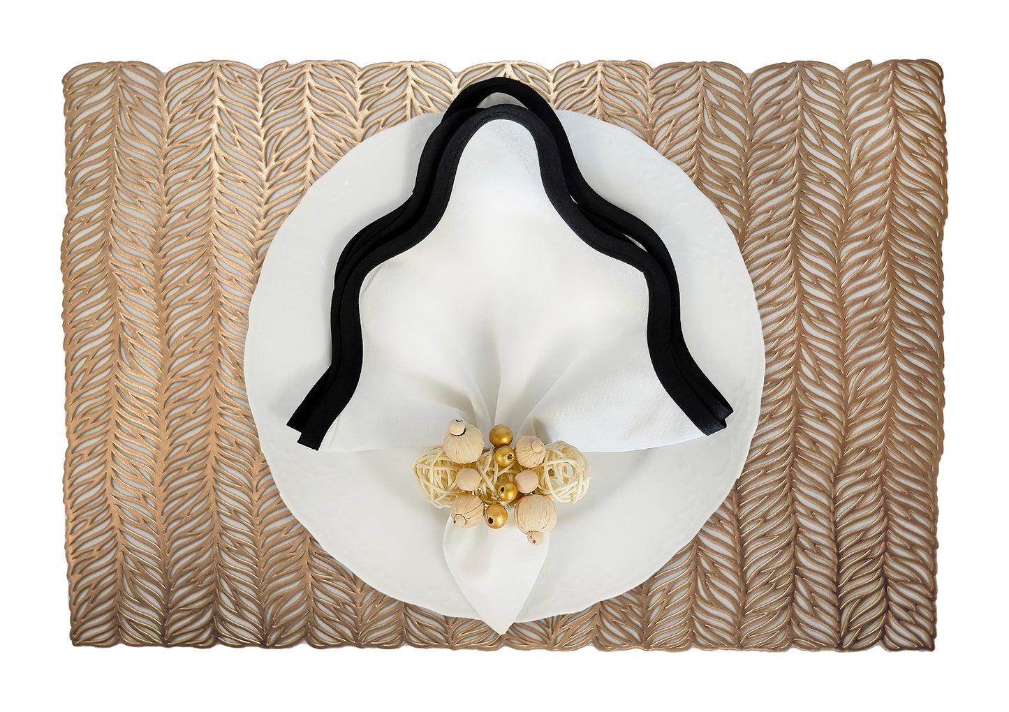 Gold Metallic Leaves cut out Rectangle Placemat, Set of 4