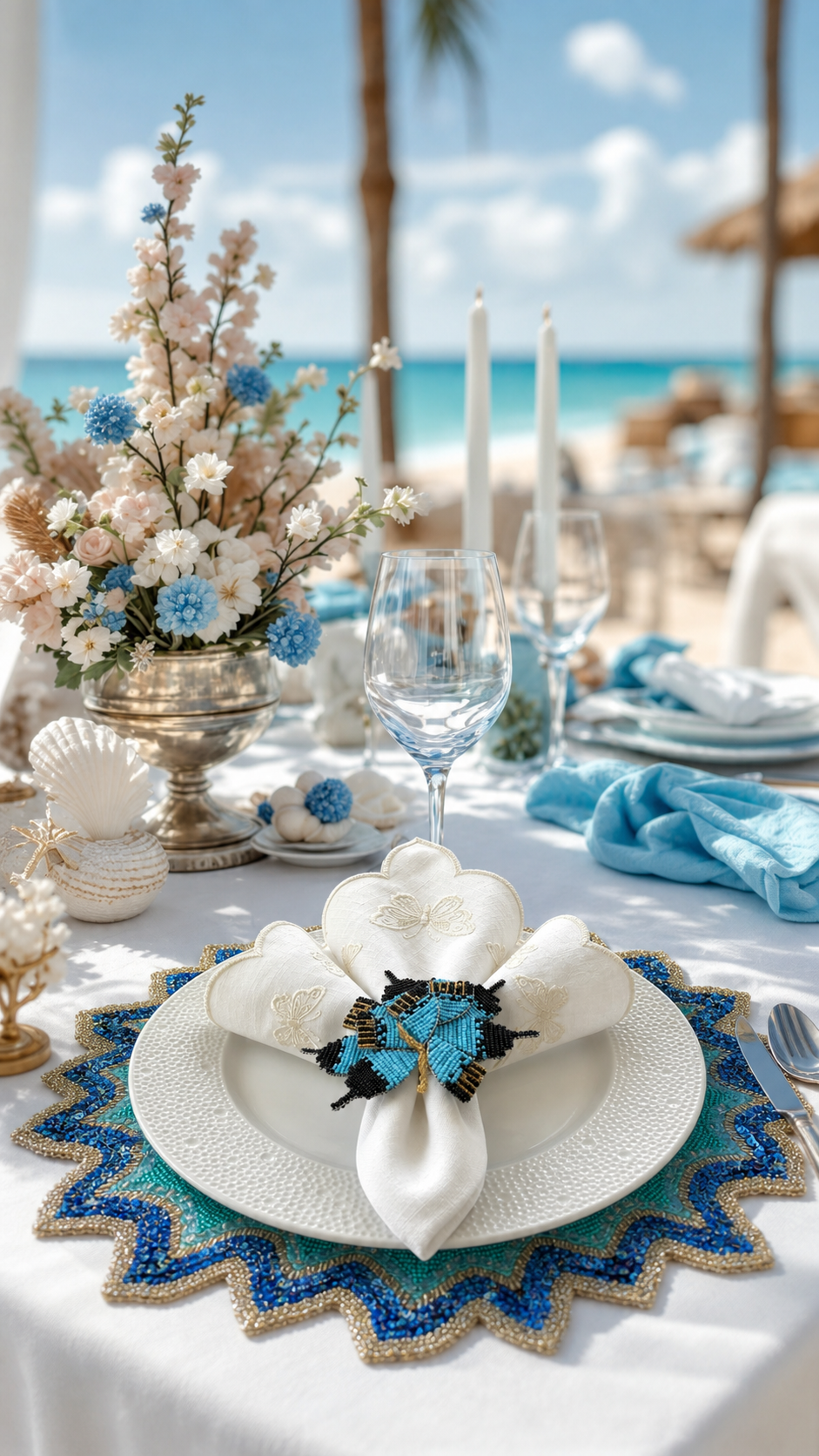 The Blue Lagoon Beaded placemat, Set of 2