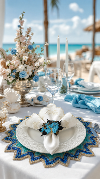 The Blue Lagoon Beaded placemat, Set of 2