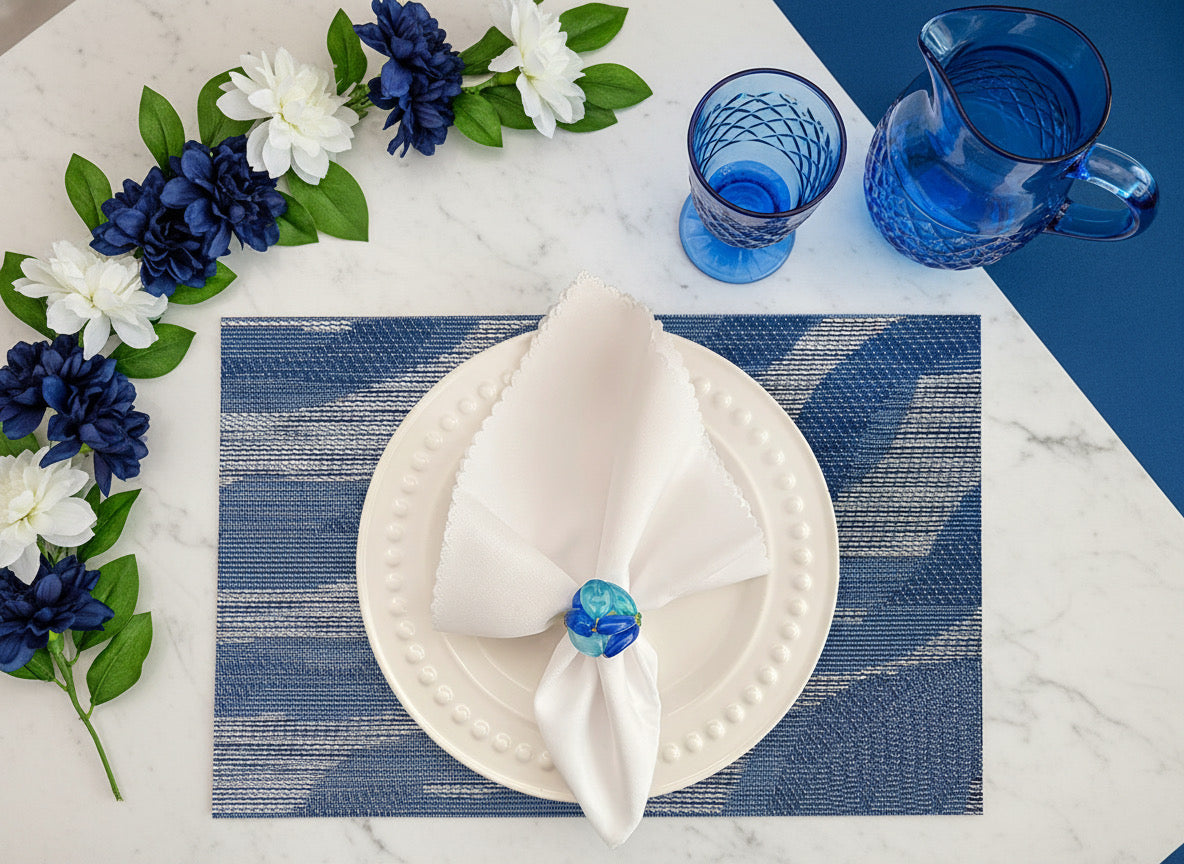 Wave Rectangle Woven Placemat in Blue, Set of 4