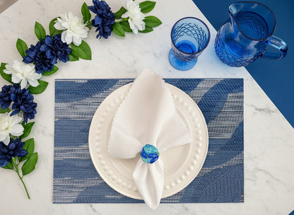 Wave Rectangle Woven Placemat in Blue, Set of 4