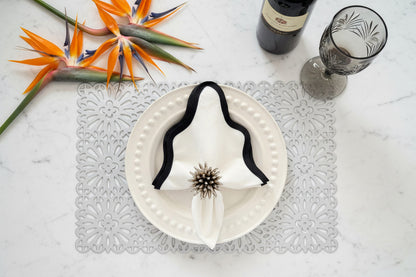 Flower Tile Rectangle Placemat in Silver, Set of 4