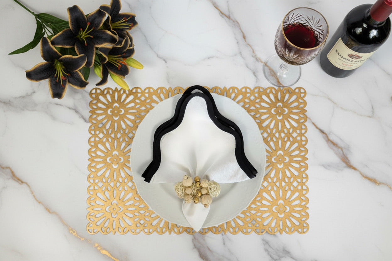 Flower Tile Rectangle Placemat in Gold, Set of 4