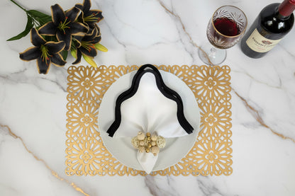 Flower Tile Rectangle Placemat in Gold, Set of 4