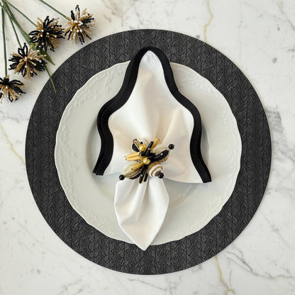 Wheat Round Placemat in Black, Set of 4