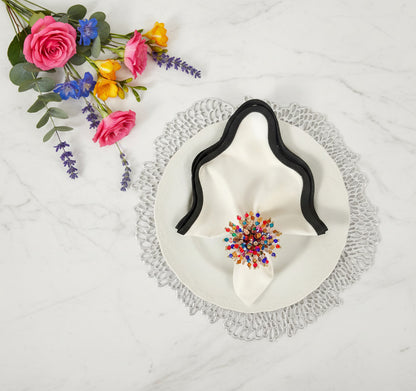 Flower Power Round Placemat in Silver, Set of 4