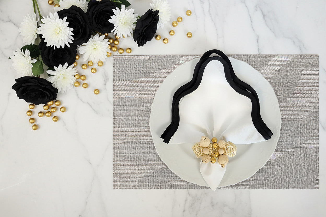 Wave Rectangle Woven Placemat in Ivory, Set of 4