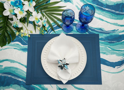 Velvet Feel Rectangle Woven Placemat in Steel Blue, Set of 4