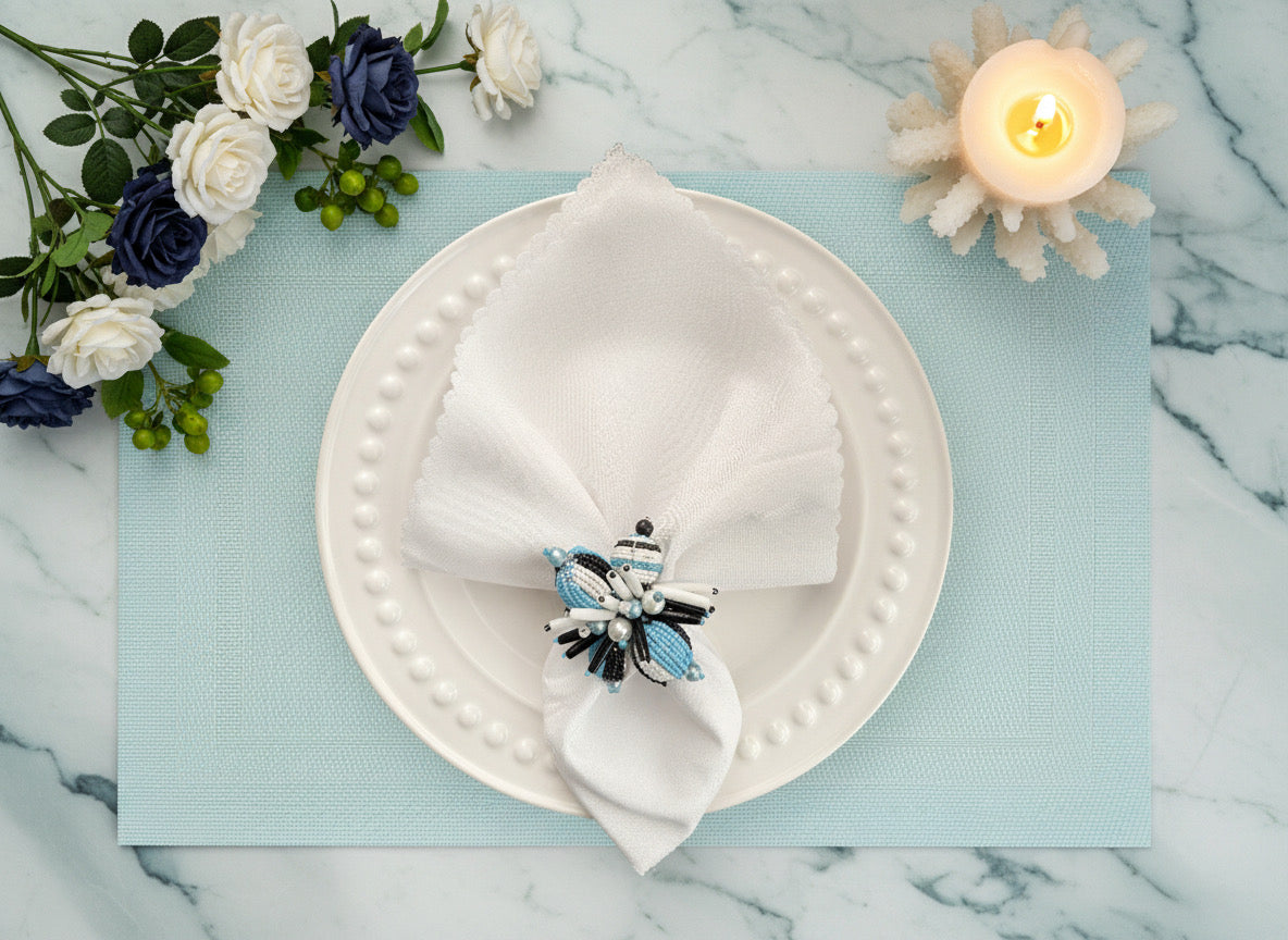 Velvet Feel Rectangle Woven Placemat in Mint Blue, Set of 4