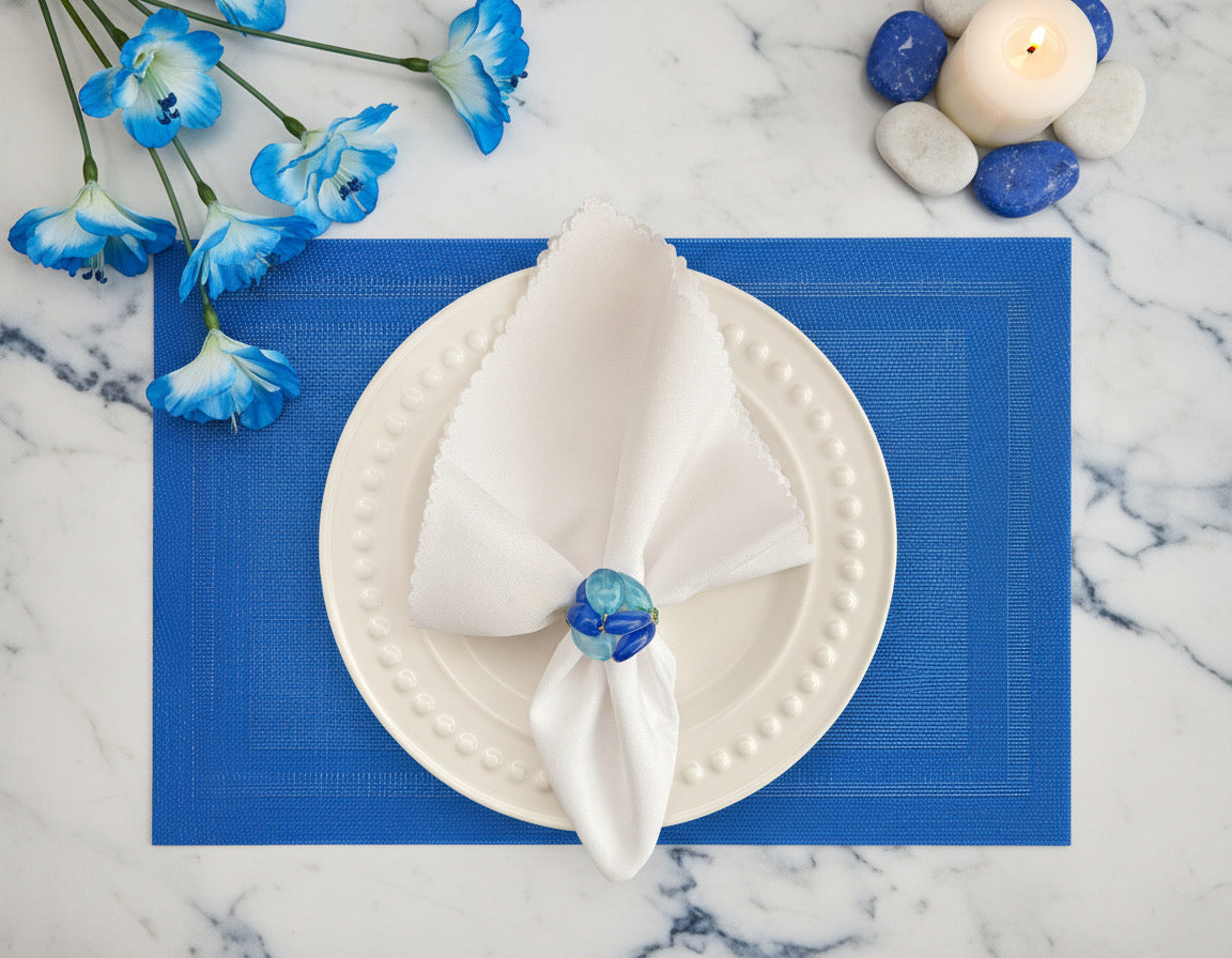Velvet Feel Rectangle Woven Placemat in Cobalt Blue, Set of 4
