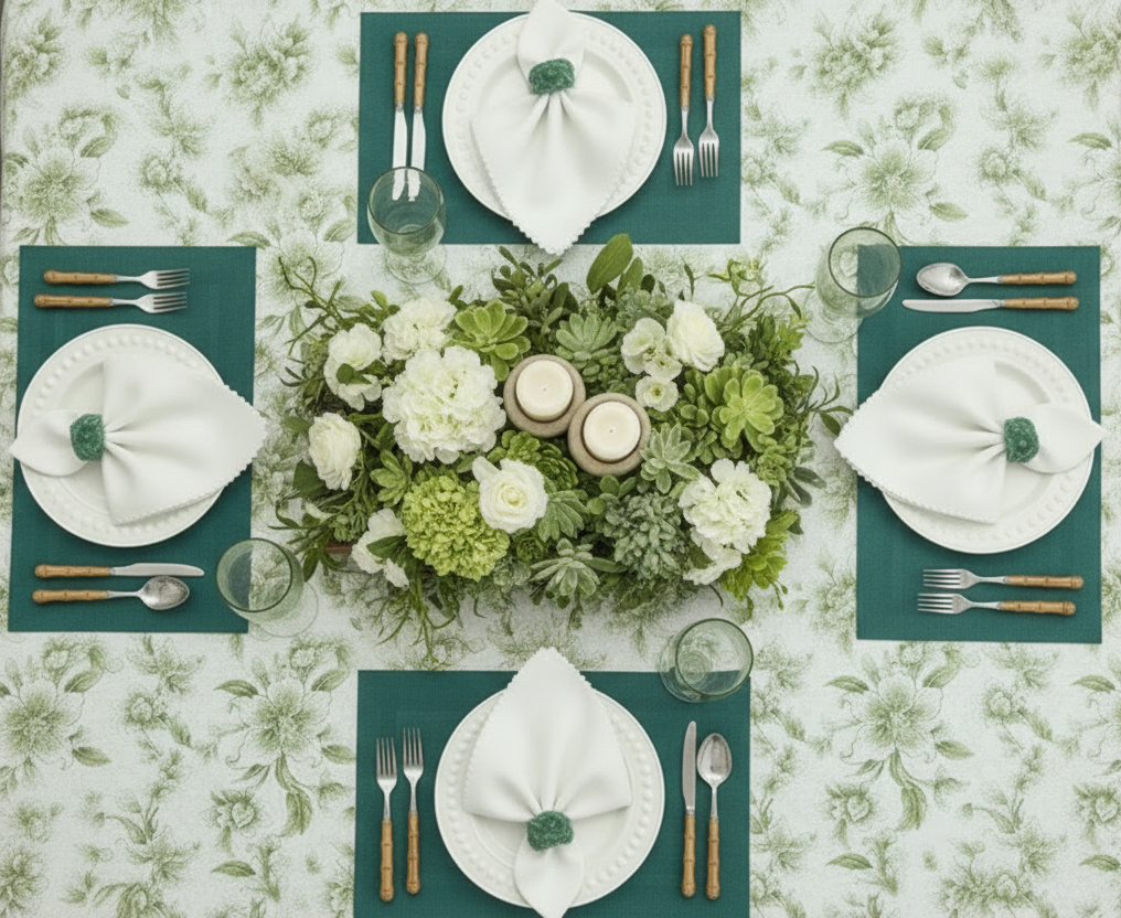 Velvet Feel Rectangle Woven Placemat in Moss Green, Set of 4