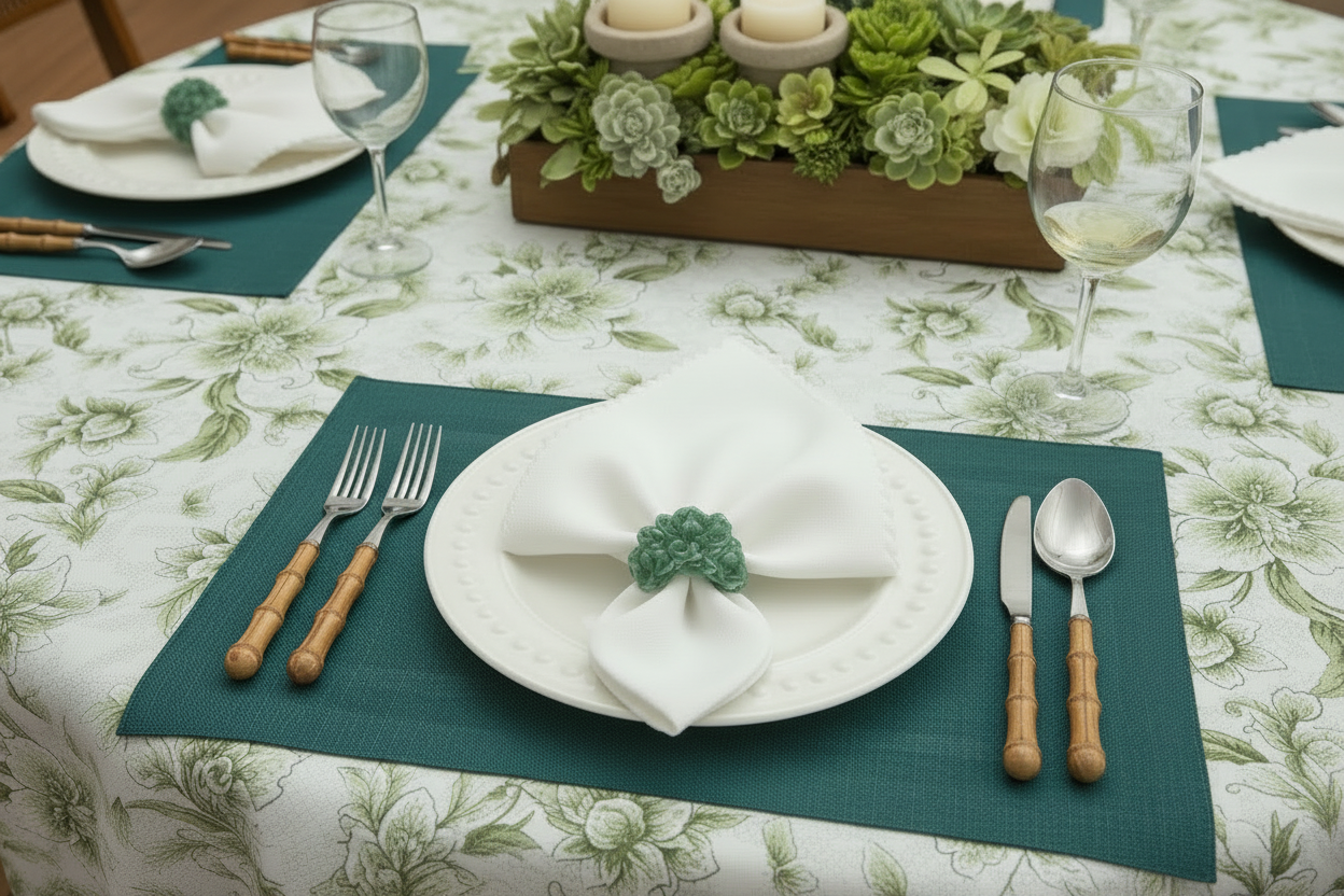 Velvet Feel Rectangle Woven Placemat in Moss Green, Set of 4