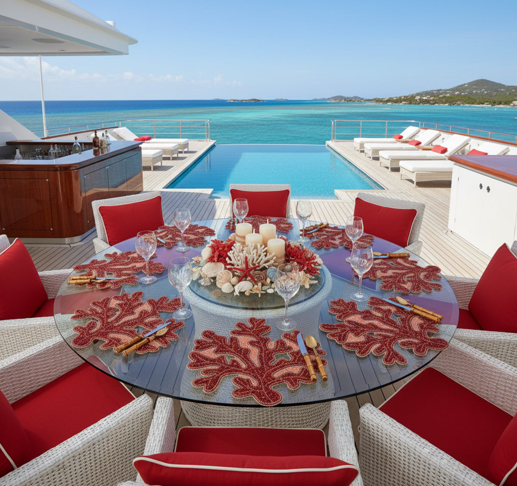 Coral Beaded Placemat, Set of 2