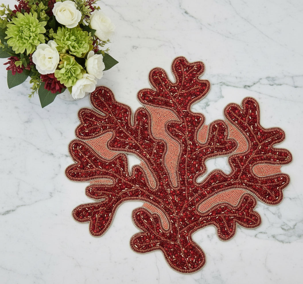 Coral Beaded Runner, Set of 1