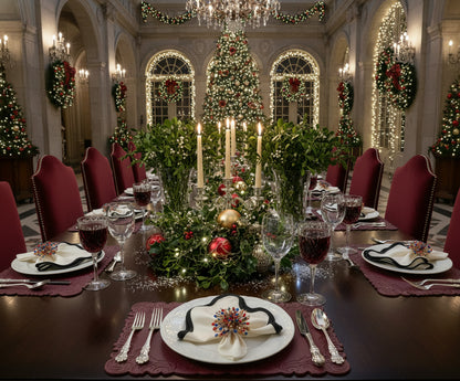 Red Embossed Faux Leather Rectangle Placemat, Set of 4