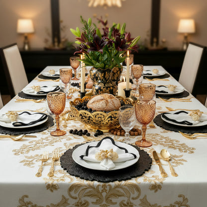 Black Embossed Faux Leather Round Placemat, Set of 4