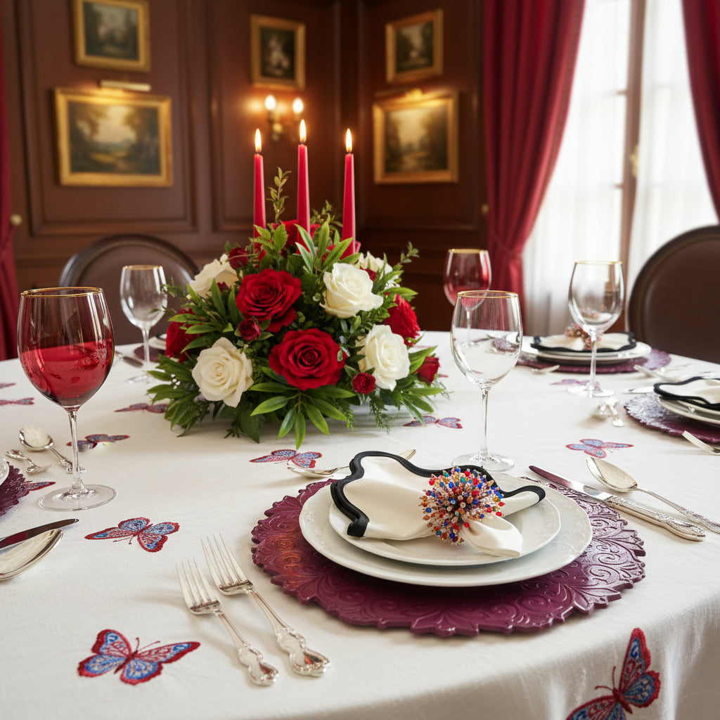Red Embossed Faux Leather Round Placemat, Set of 4