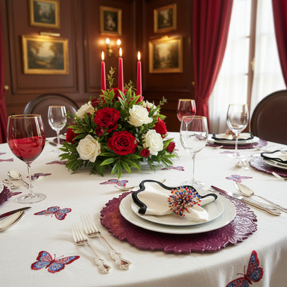 Red Embossed Faux Leather Round Placemat, Set of 4