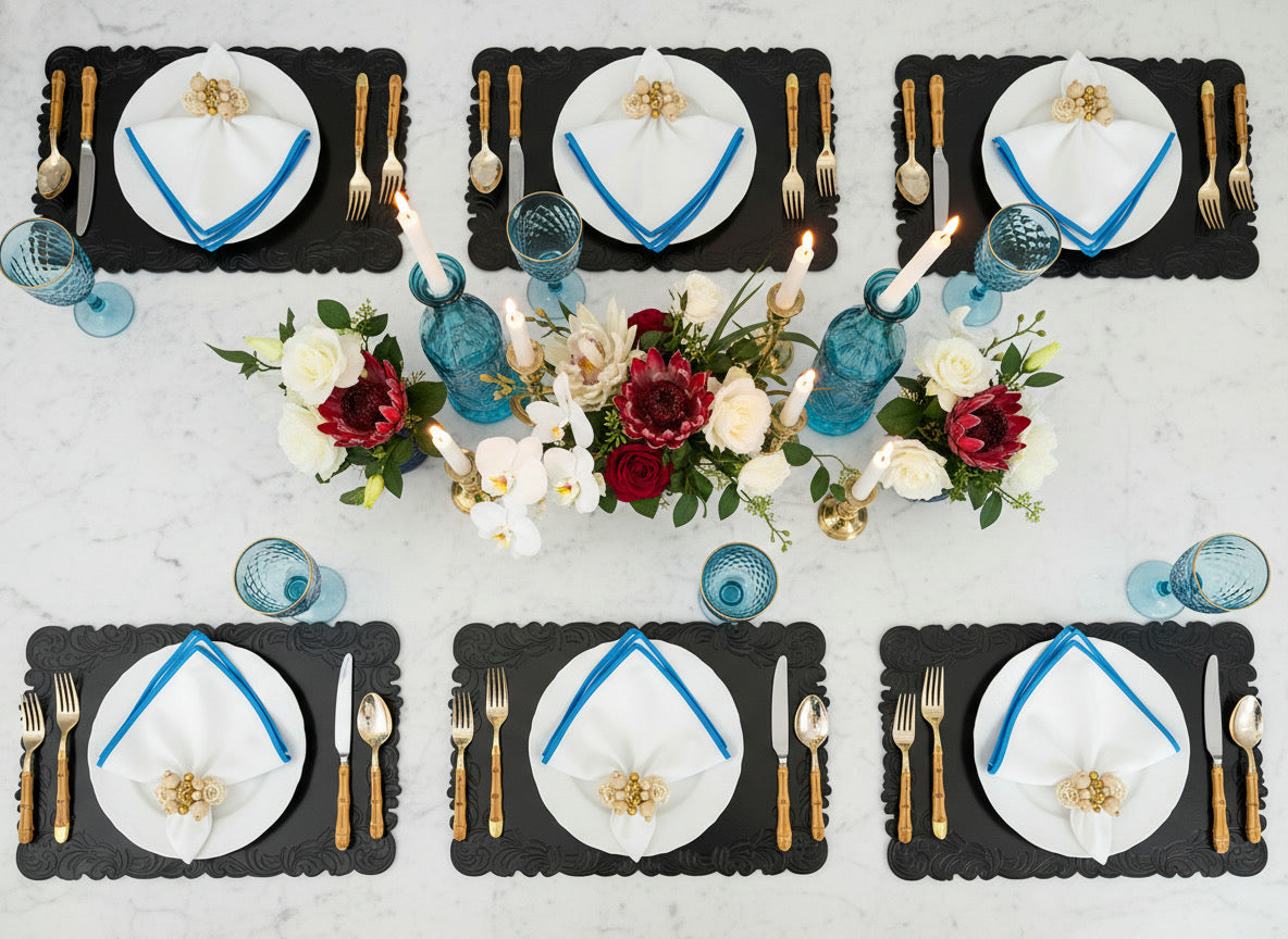 Black Embossed Faux Leather Rectangle Placemat, Set of 4