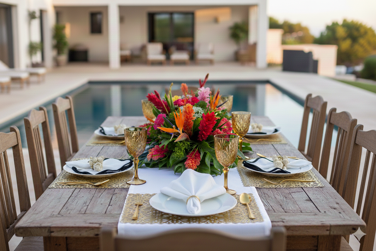 Flower Tile Rectangle Placemat in Gold, Set of 4