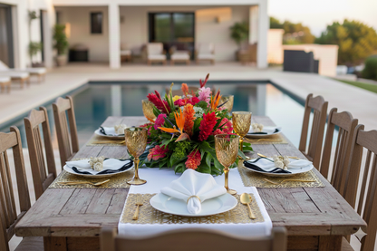 Flower Tile Rectangle Placemat in Gold, Set of 4