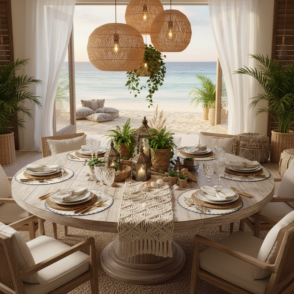 Embroidered Starfish placemat in Ivory & Blue, Set of 4